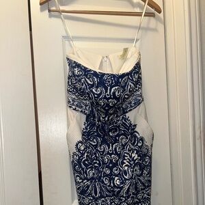 J. Crew Collection Ella Porcelain Paisley Blue White Strapless Dress size 0